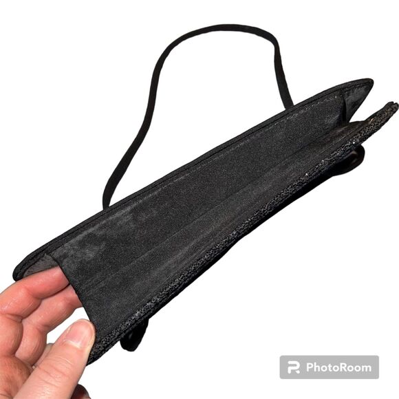 Vintage Womens Handbag Clutch Small Black Glitter Sparkle Formal Party Classic - Picture 7 of 9
